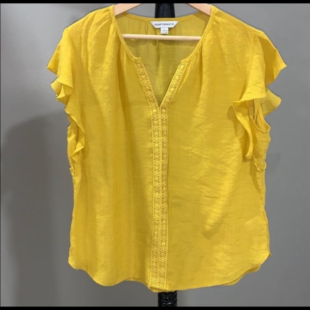 Counterparts Sheer Ruffle Sleeve Top Size Large